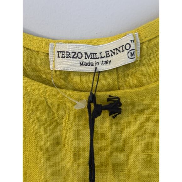 Terzo Millennio Tunic Top Women’s Med 100% Linen Yellow Minimalist Lagenlook NWT - Picture 3 of 5